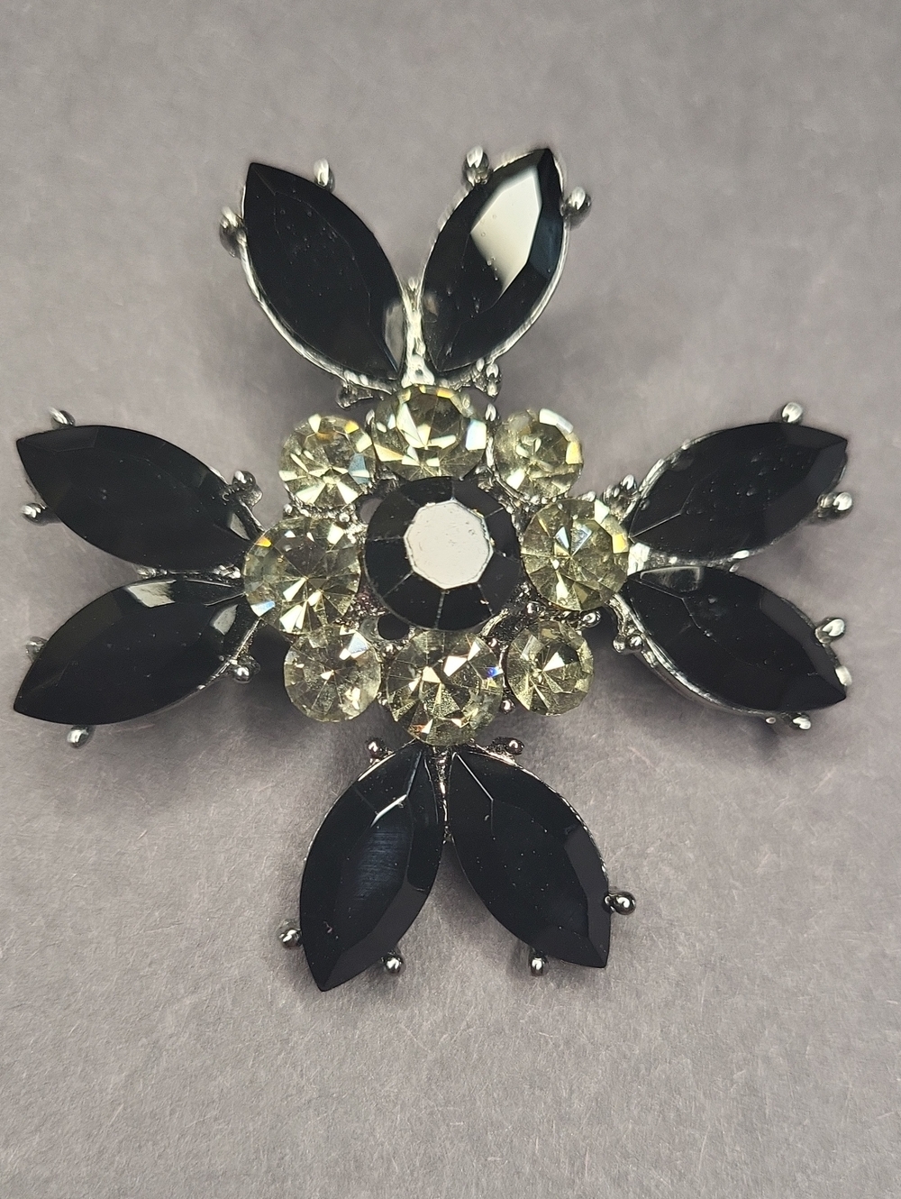 Black Floral Crystal Brooch